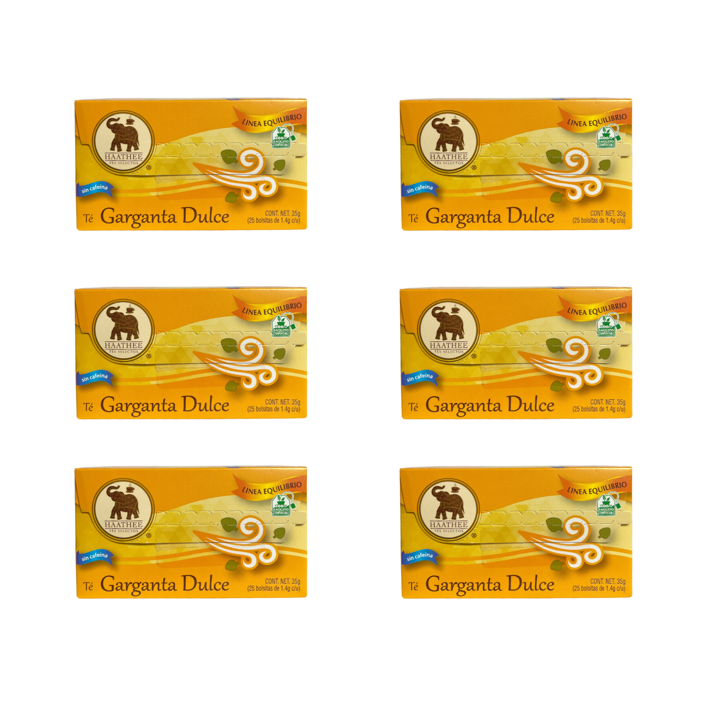 Pack Té Haathee, Línea Equiibrio Garganta Dulce (6 cajas con 25 sobres c/u)