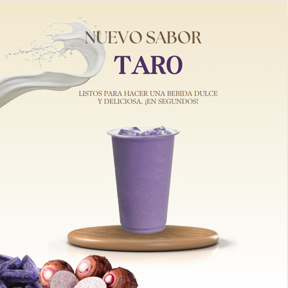 Polvo para bebida instantánea con leche (Taro, Matcha y Chai).